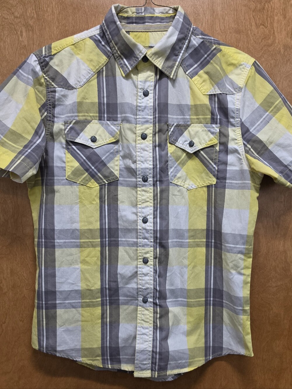 Ditch Plains Men's Short-Sleeve Yellow Plaid Pearl Snap Button-Up Shirt